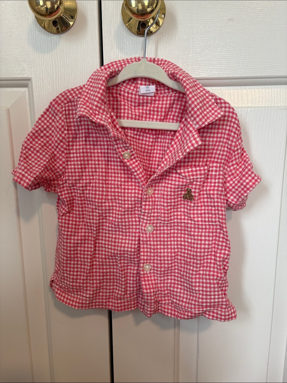 GAP boysShort-Sleeve Button-Up Shirt - Pink Gingham
